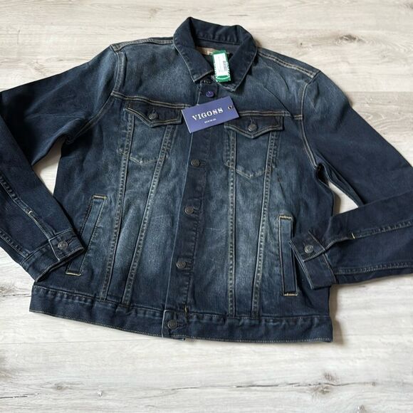 VIGOSS Men's Lightweight Denim Trucker Jacket navy size L Stitxh Fix NWT - Picture 3 of 6